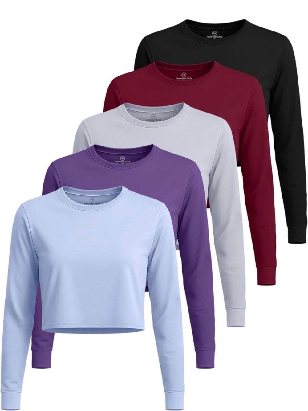 Real Essentials Women’s Crewneck Long-Sleeve Top - Multi-Color 5 Pack